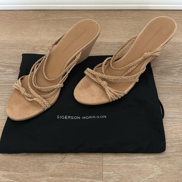 Sigerson Morrison Maddie Braided Suede Wedge Sandals 39.5 - Picture 1 of 7